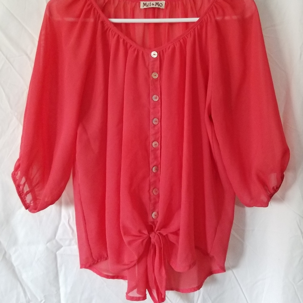 Dark peach sheer-ish over solid top